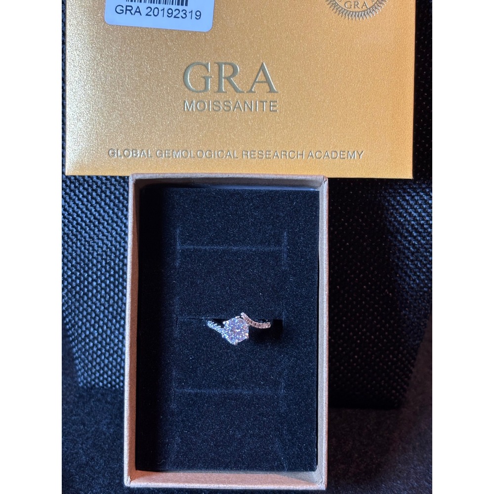 GRA 1ct Moissanite Round Brilliant Bypass Ring S925 Sterling Silver Size 5